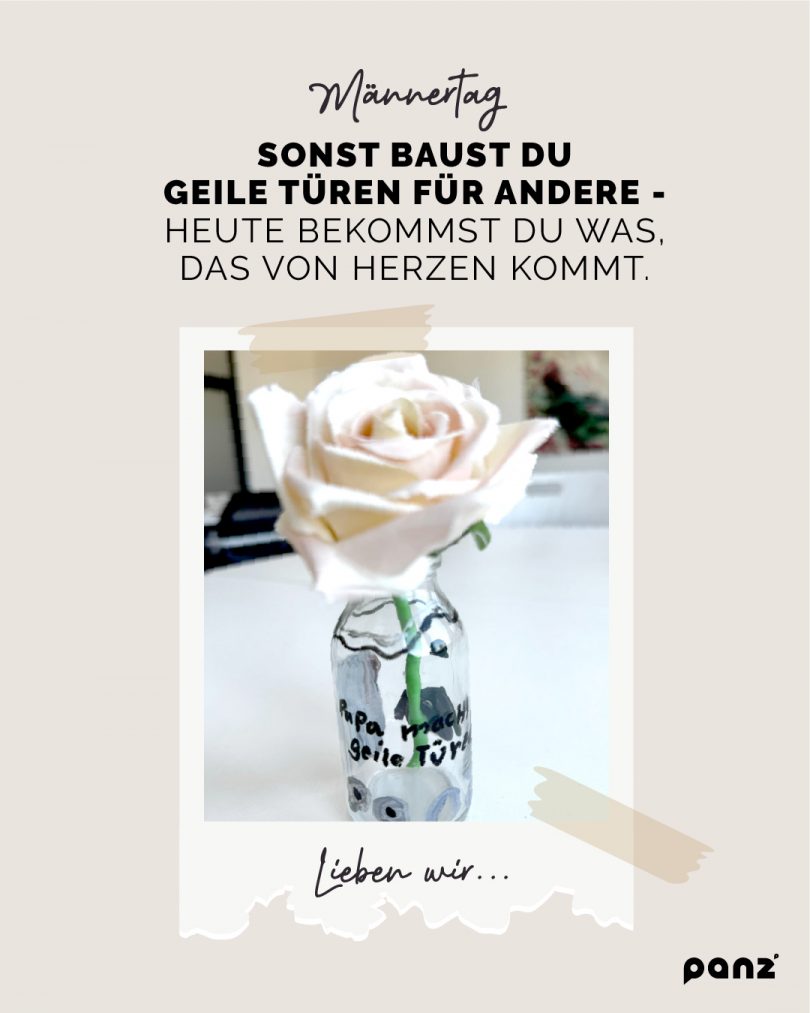 Vatertagsgruß von panz: DIY-Geschenk einer Tochter für ihren Papa mit der Aufschrift „Papa macht geile Türen“.